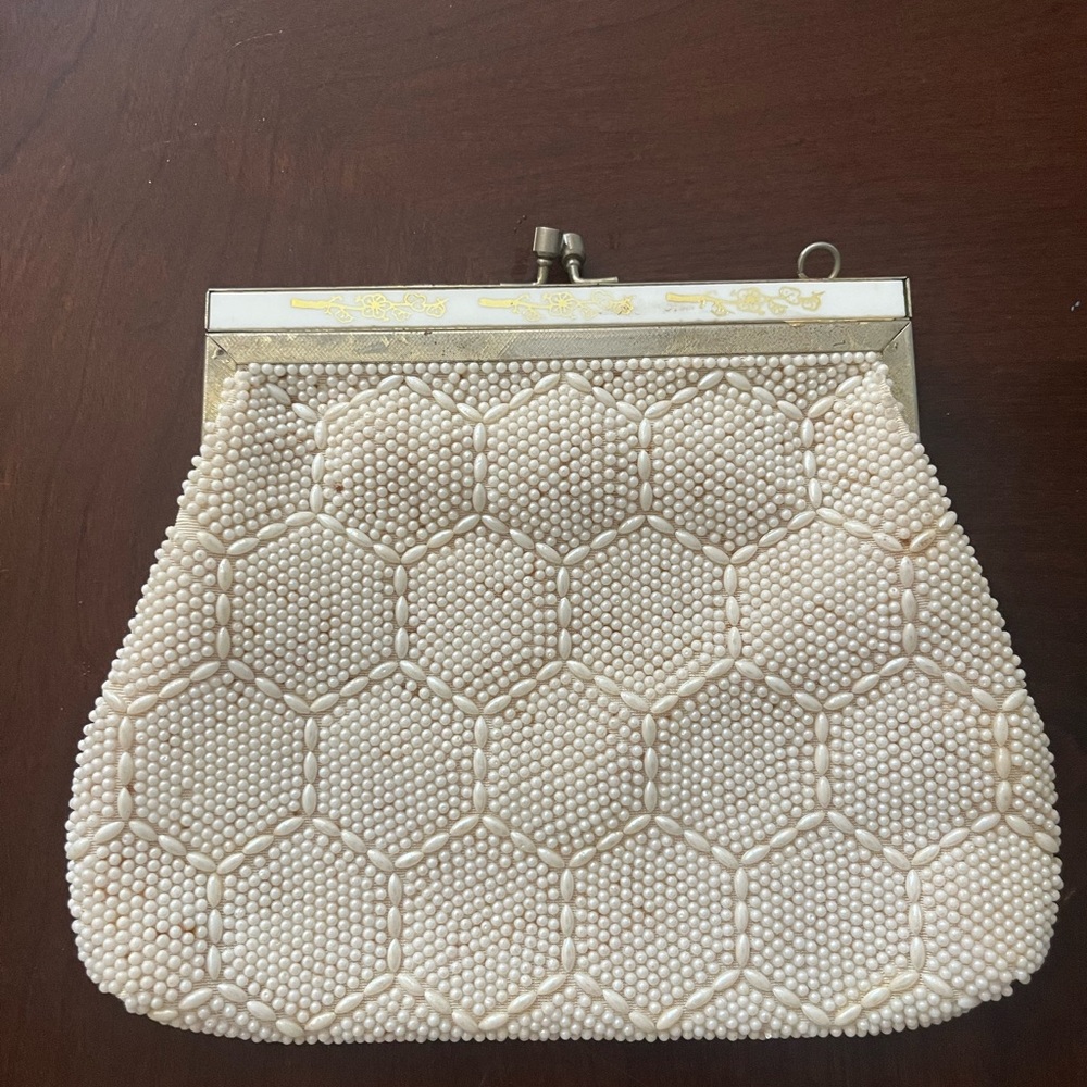 Vintage Cream Beaded Clutch